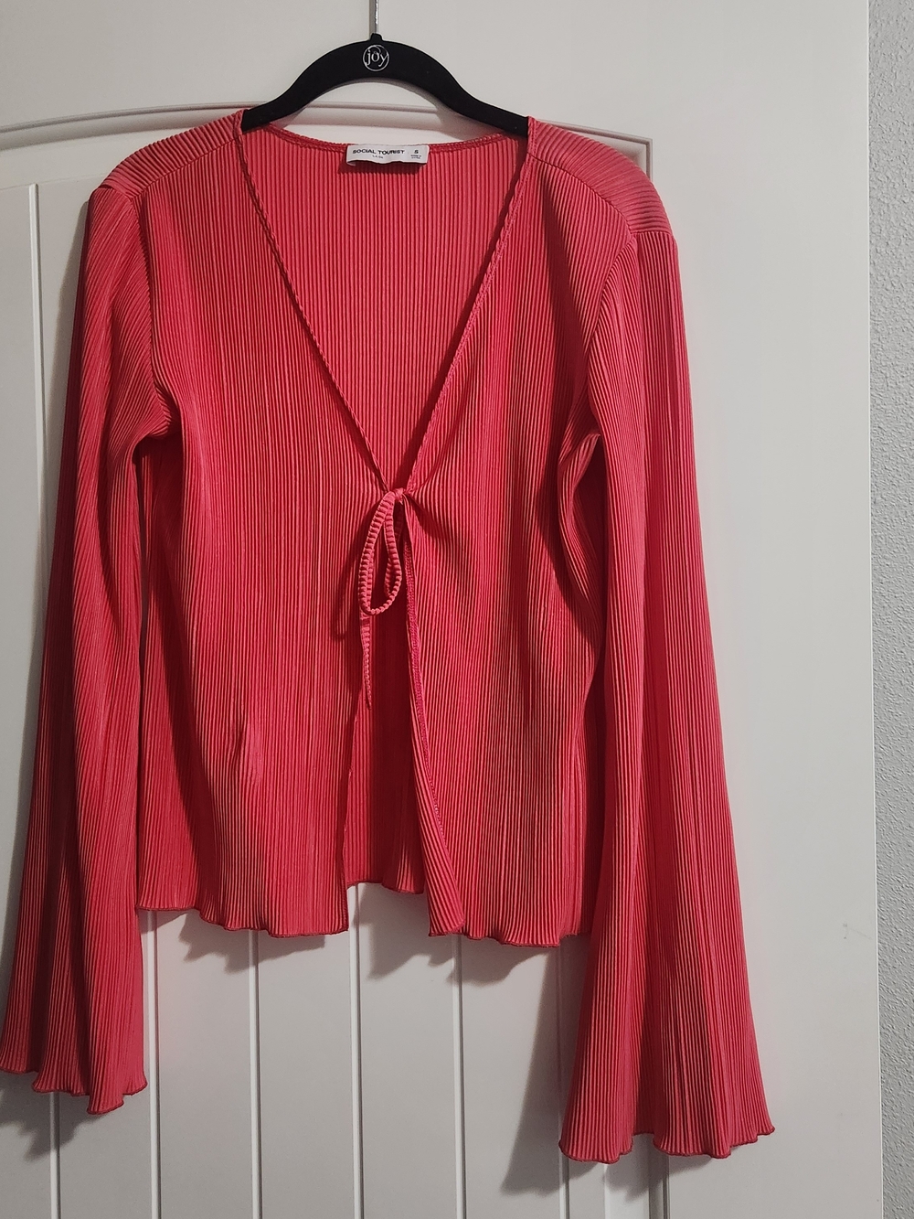 Pleated Tie-Front Blouse in Coral Pink